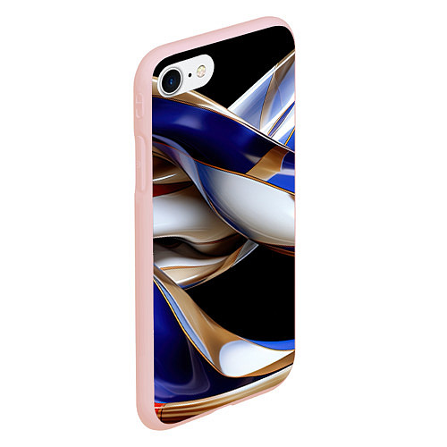 Чехол iPhone 7/8 матовый Синие и белые волны абстракт / 3D-Светло-розовый – фото 2