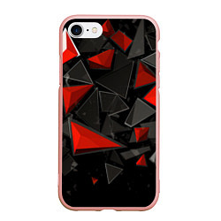 Чехол iPhone 7/8 матовый Черные и красные треугольные частицы, цвет: 3D-светло-розовый