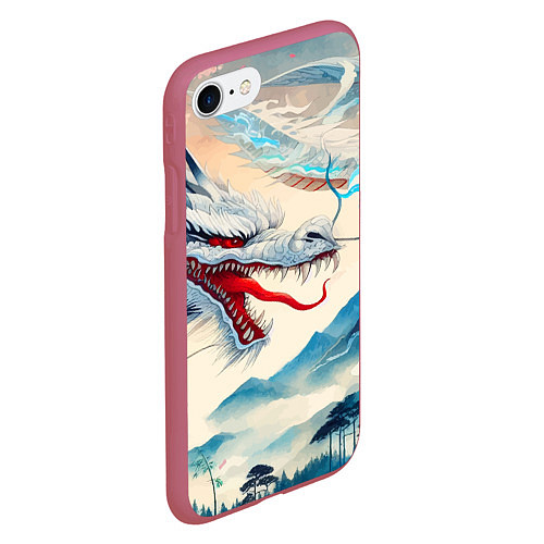 Чехол iPhone 7/8 матовый Дракон на фоне японского пейзажа / 3D-Малиновый – фото 2
