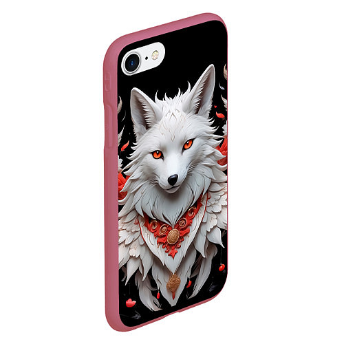 Чехол iPhone 7/8 матовый Белая лисица - кицунэ / 3D-Малиновый – фото 2