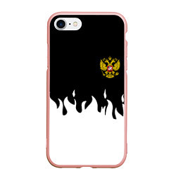 Чехол iPhone 7/8 матовый Герб РФ огонь патриотический стиль