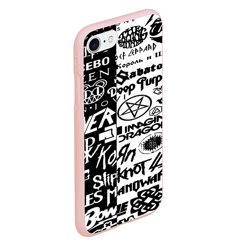 Чехол iPhone 7/8 матовый Логотипы лучших групп черно белый / 3D-Светло-розовый – фото 2