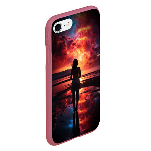 Чехол iPhone 7/8 матовый Девушка на закате - космос / 3D-Малиновый – фото 2
