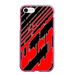 Чехол iPhone 7/8 матовый Киберпанк линии красные, цвет: 3D-малиновый