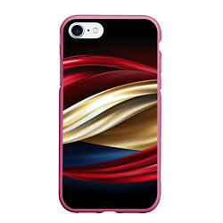 Чехол iPhone 7/8 матовый Золотые и красные волны абстракции, цвет: 3D-малиновый
