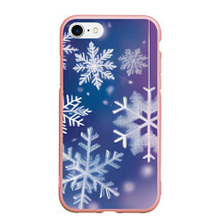 Чехол iPhone 7/8 матовый Снежинки на фиолетово-синем фоне
