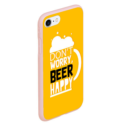 Чехол iPhone 7/8 матовый Dont worry - beer happy / 3D-Светло-розовый – фото 2