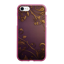 Чехол iPhone 7/8 матовый Золотистые узоры на фиолетовом фоне