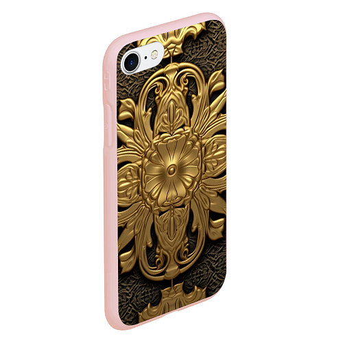 Чехол iPhone 7/8 матовый Золотой обстрактный узор / 3D-Светло-розовый – фото 2