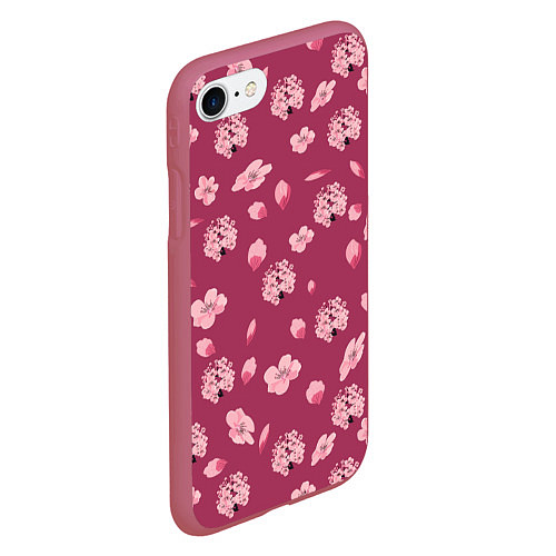 Чехол iPhone 7/8 матовый Сакура цветы и бутоны паттерны / 3D-Малиновый – фото 2