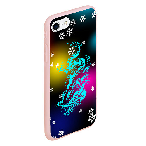 Чехол iPhone 7/8 матовый Праздничный дракон и снежинки / 3D-Светло-розовый – фото 2