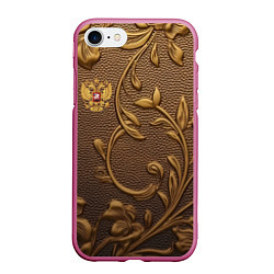 Чехол iPhone 7/8 матовый Золотой герб России, цвет: 3D-малиновый