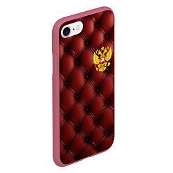 Чехол iPhone 7/8 матовый Золотой герб России на красном кожаном фоне, цвет: 3D-малиновый — фото 2