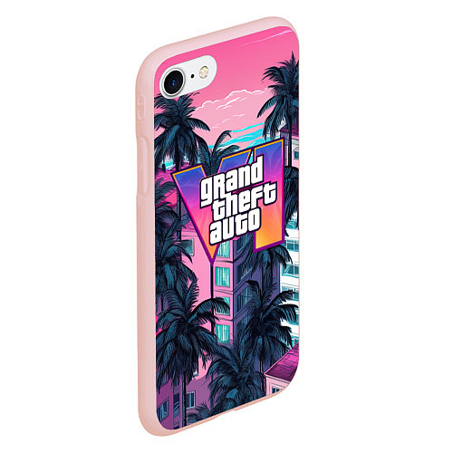 Чехол iPhone 7/8 матовый GTA 6 Vice logo / 3D-Светло-розовый – фото 2