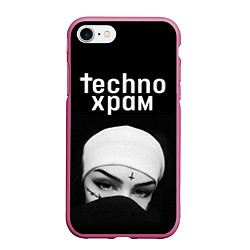 Чехол iPhone 7/8 матовый Techno храм монашка в маске, цвет: 3D-малиновый