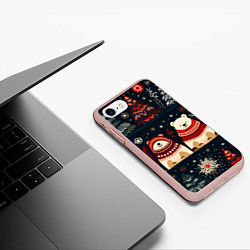 Чехол iPhone 7/8 матовый Новогодние медведи графика, цвет: 3D-светло-розовый — фото 2