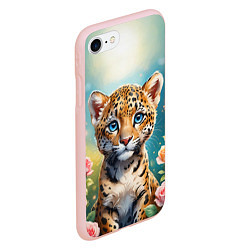 Чехол iPhone 7/8 матовый Портрет леопарда с розами, цвет: 3D-светло-розовый — фото 2