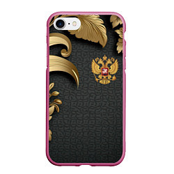 Чехол iPhone 7/8 матовый Золотой герб России и объемные узоры