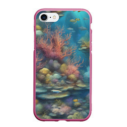 Чехол iPhone 7/8 матовый Рыбы под водой, цвет: 3D-малиновый