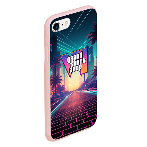 Чехол iPhone 7/8 матовый GTA 6 night city logo / 3D-Светло-розовый – фото 2