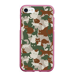 Чехол iPhone 7/8 матовый Кошки - камуфляж, цвет: 3D-малиновый