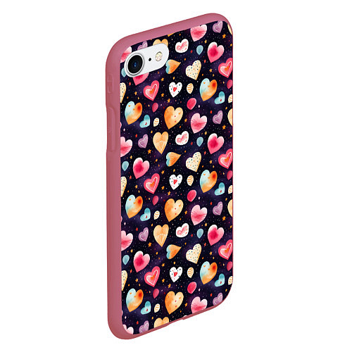Чехол iPhone 7/8 матовый Паттерн с сердечками на Валентинов день / 3D-Малиновый – фото 2