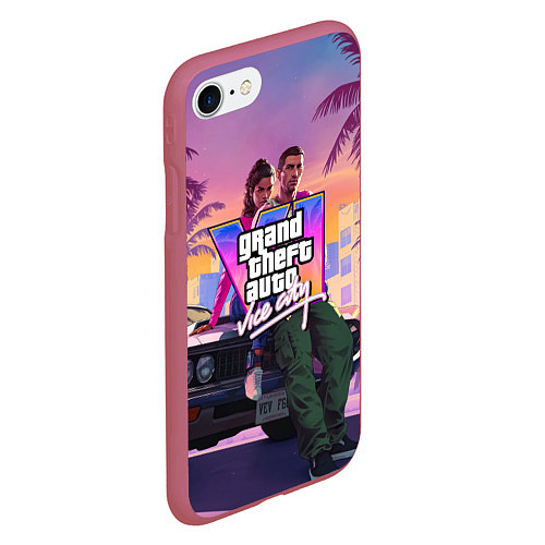 Чехол iPhone 7/8 матовый Grand theft auto 6 Лусия и Джейсон / 3D-Малиновый – фото 2