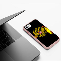 Чехол iPhone 7/8 матовый Герб РФ краски жёлтые патриотизм, цвет: 3D-светло-розовый — фото 2