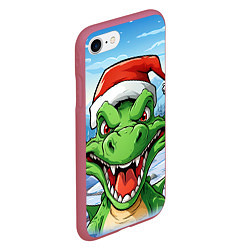 Чехол iPhone 7/8 матовый Зеленый дракон на зимнем пейзаже, цвет: 3D-малиновый — фото 2