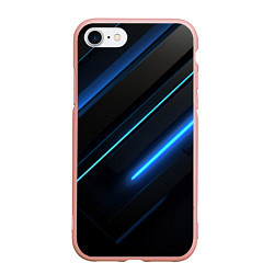 Чехол iPhone 7/8 матовый Черный абстрактный фон и синие неоновые вставки