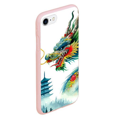 Чехол iPhone 7/8 матовый Japanese watercolor dragon - art / 3D-Светло-розовый – фото 2