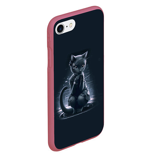 Чехол iPhone 7/8 матовый Sweet cat - cyberpunk / 3D-Малиновый – фото 2