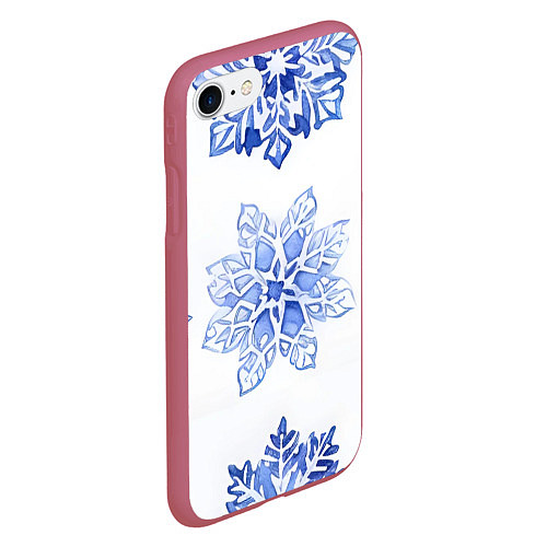 Чехол iPhone 7/8 матовый Снежинки в ряд / 3D-Малиновый – фото 2