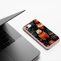 Чехол iPhone 7/8 матовый Медведи индейцы, цвет: 3D-светло-розовый — фото 2