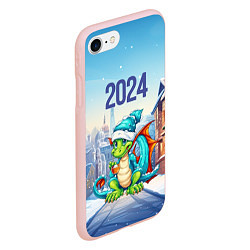 Чехол iPhone 7/8 матовый Дракон новогодний в синей шапке, цвет: 3D-светло-розовый — фото 2