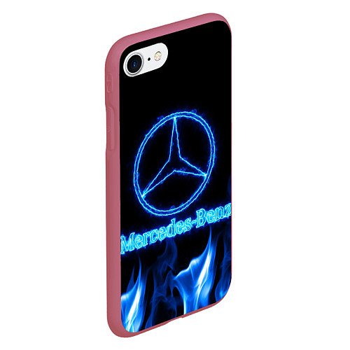 Чехол iPhone 7/8 матовый Mercedes-benz blue neon / 3D-Малиновый – фото 2