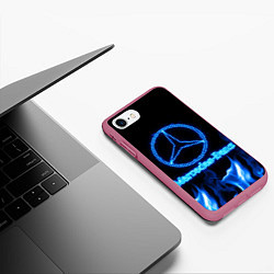 Чехол iPhone 7/8 матовый Mercedes-benz blue neon, цвет: 3D-малиновый — фото 2