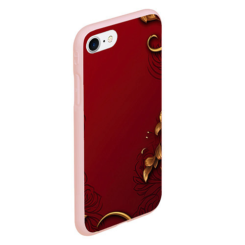 Чехол iPhone 7/8 матовый Узоры золотые на красном фоне / 3D-Светло-розовый – фото 2