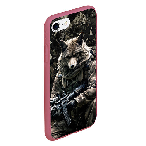 Чехол iPhone 7/8 матовый Волк солдат в камуфляже / 3D-Малиновый – фото 2