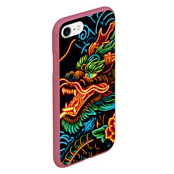 Чехол iPhone 7/8 матовый Japanese neon dragon - irezumi, цвет: 3D-малиновый — фото 2