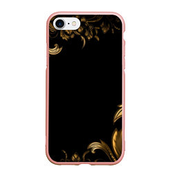 Чехол iPhone 7/8 матовый Объемные узоры на черной ткани лепнина, цвет: 3D-светло-розовый
