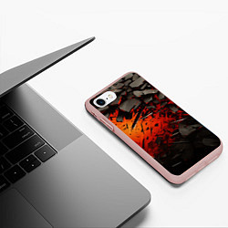 Чехол iPhone 7/8 матовый Черные камни на красном взрыв, цвет: 3D-светло-розовый — фото 2