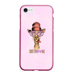 Чехол iPhone 7/8 матовый Гламурный жираф, цвет: 3D-малиновый