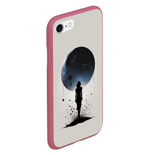 Чехол iPhone 7/8 матовый Силуэт девушки на фоне космоса / 3D-Малиновый – фото 2