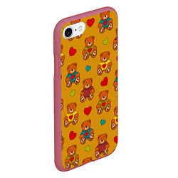 Чехол iPhone 7/8 матовый Игрушечные мишки и разноцветные сердца, цвет: 3D-малиновый — фото 2