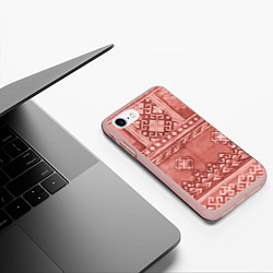 Чехол iPhone 7/8 матовый Красный славянский орнамент, цвет: 3D-светло-розовый — фото 2