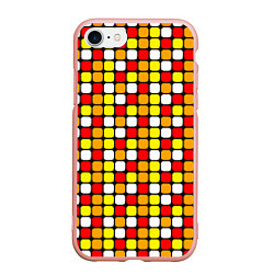 Чехол iPhone 7/8 матовый Красные, жёлтые и белые квадраты