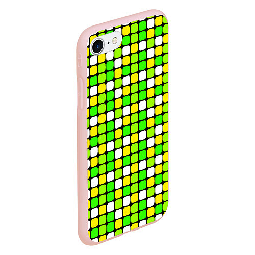 Чехол iPhone 7/8 матовый Салатовые и белые квадраты / 3D-Светло-розовый – фото 2
