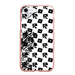 Чехол iPhone 7/8 матовый Roblox pattern game black, цвет: 3D-светло-розовый