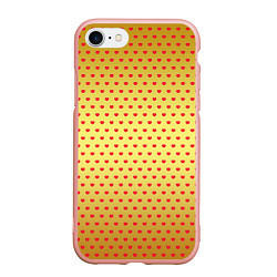 Чехол iPhone 7/8 матовый Красные сердечки на золотом фоне, цвет: 3D-светло-розовый